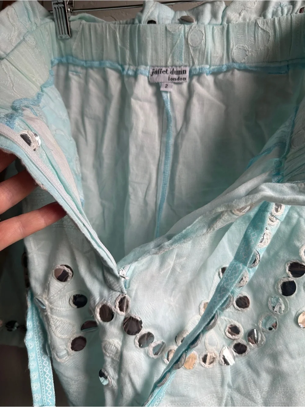 Juliet Dunn London‎ Aqua Mirror Embellished Shorts Boho Resort Luxe Beach Sz M